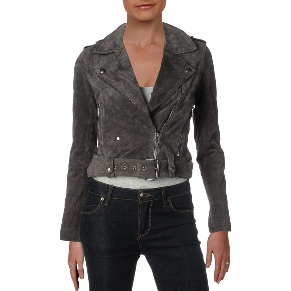 BLANKNYC French Grey Suede Leather Moto Jacket Cropped Motorcycle NWT Size S - Picture 3 of 11